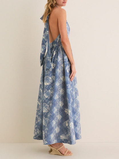 Tie-back printed dress with an open back