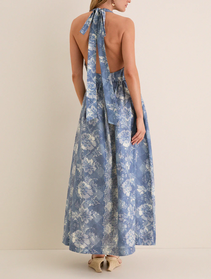 Tie-back printed dress with an open back