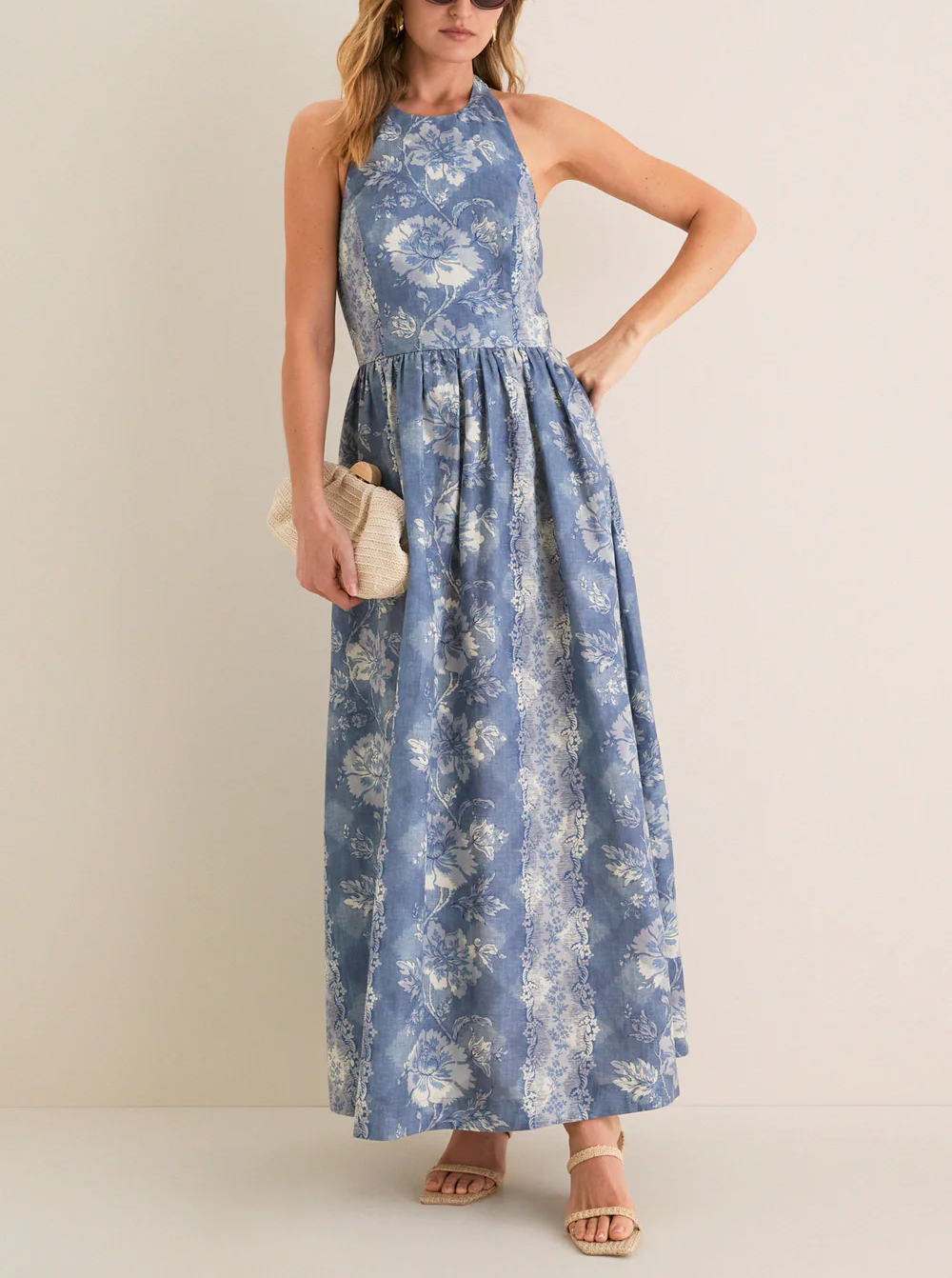 Tie-back printed dress with an open back
