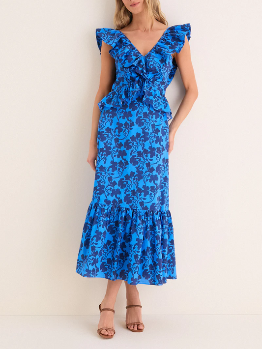 Navy & Cornflower Blue Vines Maxi Dress