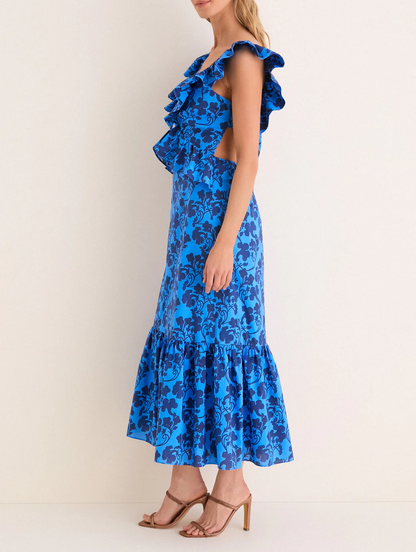 Navy & Cornflower Blue Vines Maxi Dress