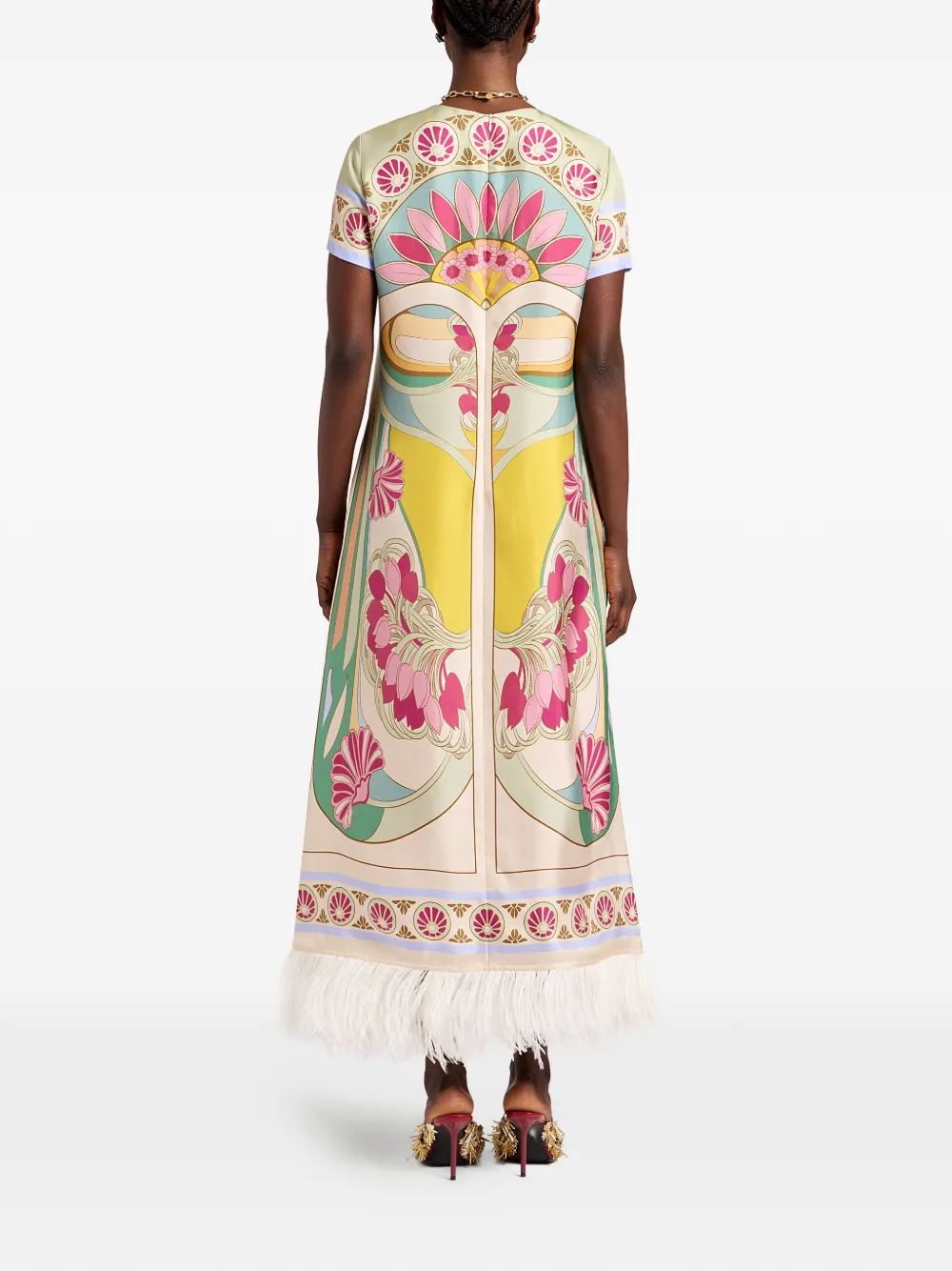 Silk Twill With Feathers Swing Dress