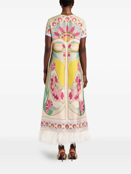 Silk Twill With Feathers Swing Dress