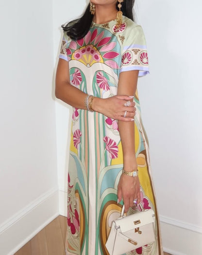 Silk Twill With Feathers Swing Dress