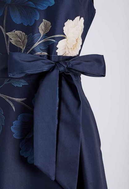 Peony Print Tie-Waist Sleeveless Maxi Dress