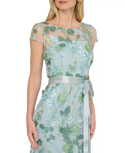 Floral Column Short-Sleeve Gown