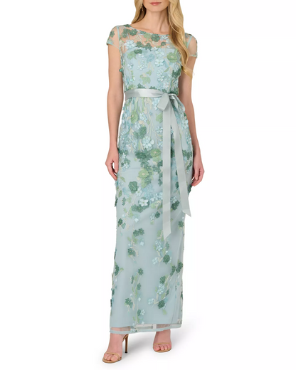 Floral Column Short-Sleeve Gown