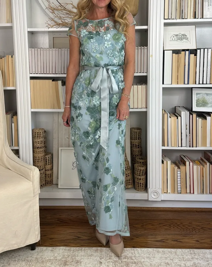 Floral Column Short-Sleeve Gown