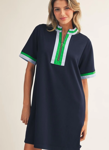 Quarter Zip Trimmed Polo Shirt Dress