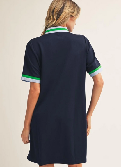 Quarter Zip Trimmed Polo Shirt Dress
