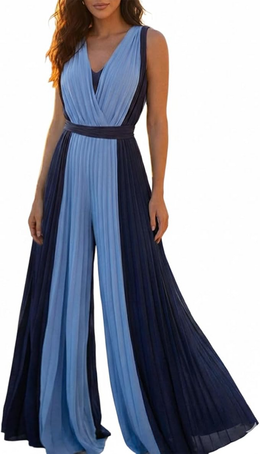 Sleeveless Color-Blocked Jumpsuit