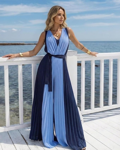 Sleeveless Color-Blocked Jumpsuit