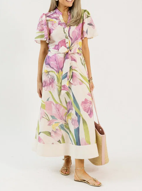 Botanic Maxi Dress, Pink Multi