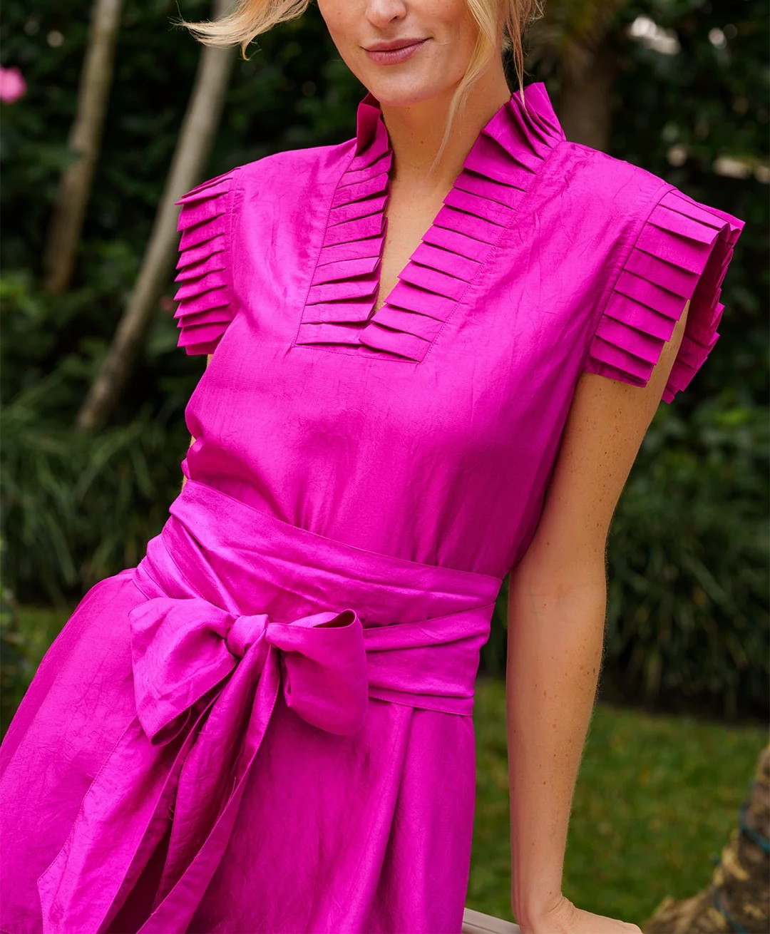 Pleated Sleeveless Flounce Mini Dress