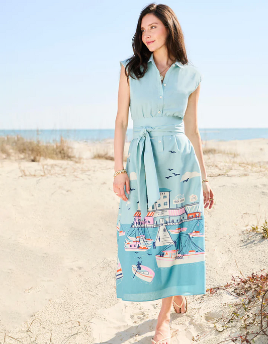 Sleeveless Printed Button-Down Maxi Dress