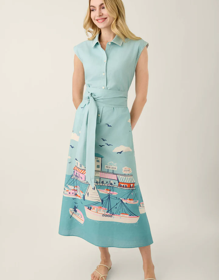 Sleeveless Printed Button-Down Maxi Dress