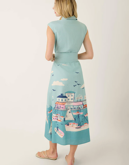 Sleeveless Printed Button-Down Maxi Dress