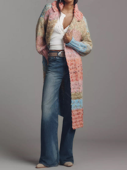 Collared Ombre Duster Sweater Cardigan