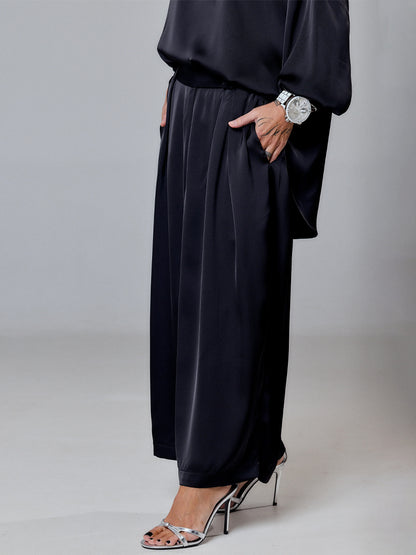 Graceful Shoulder Bow Satin Two Pieces Set