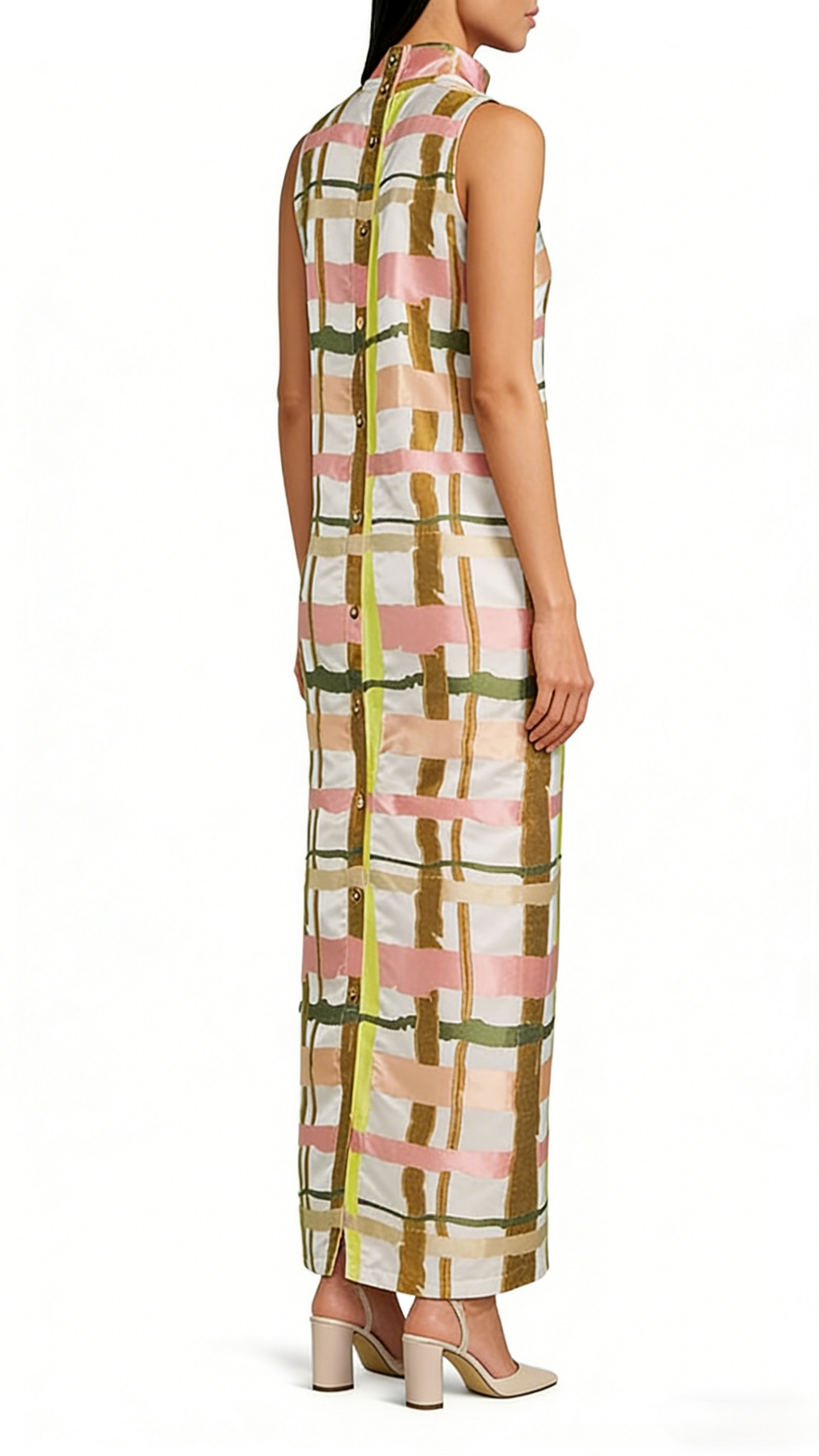 Print Mock Neck Sleeveless Shift Maxi Dress