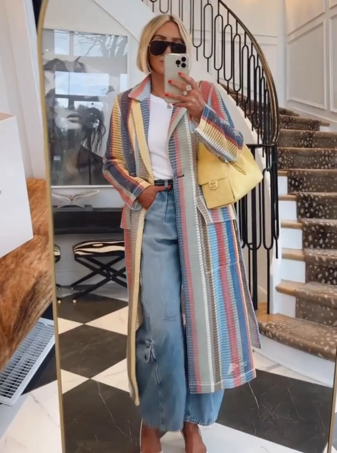 Color-blocked trench coat