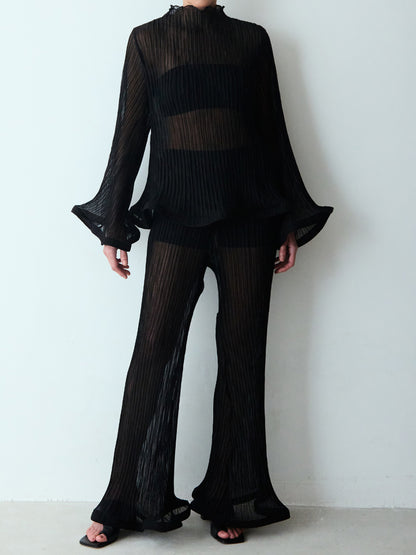 Elegant Pleated Flared Tirm Two Pieces Set