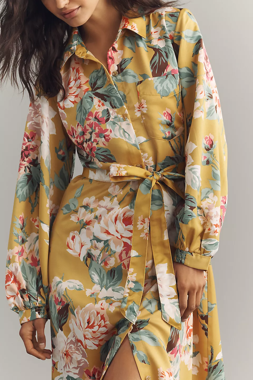 Silky Print Maxi Shirt Dress