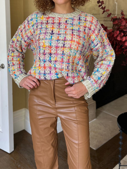 Multi Tweed Pullover Knit Sweater
