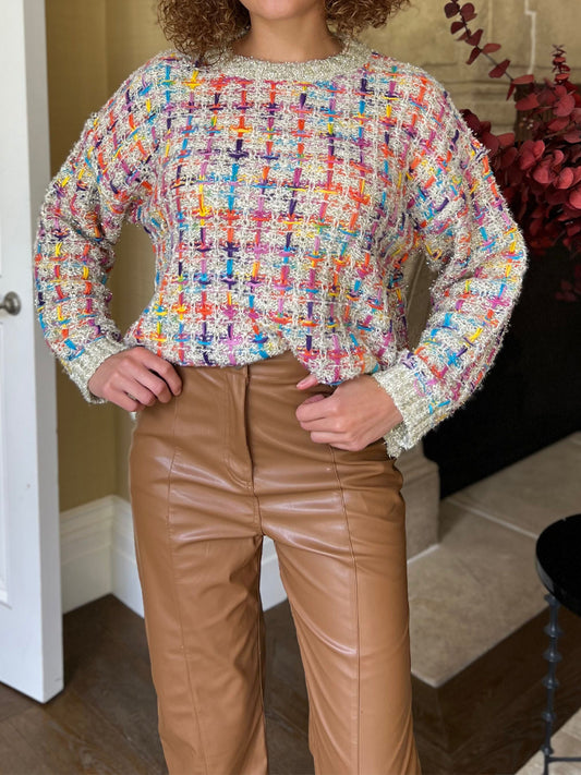 Multi Tweed Pullover Knit Sweater