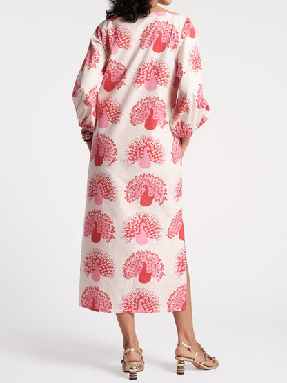 Printed Puff Sleeves Loose-fitting Maxi Dress