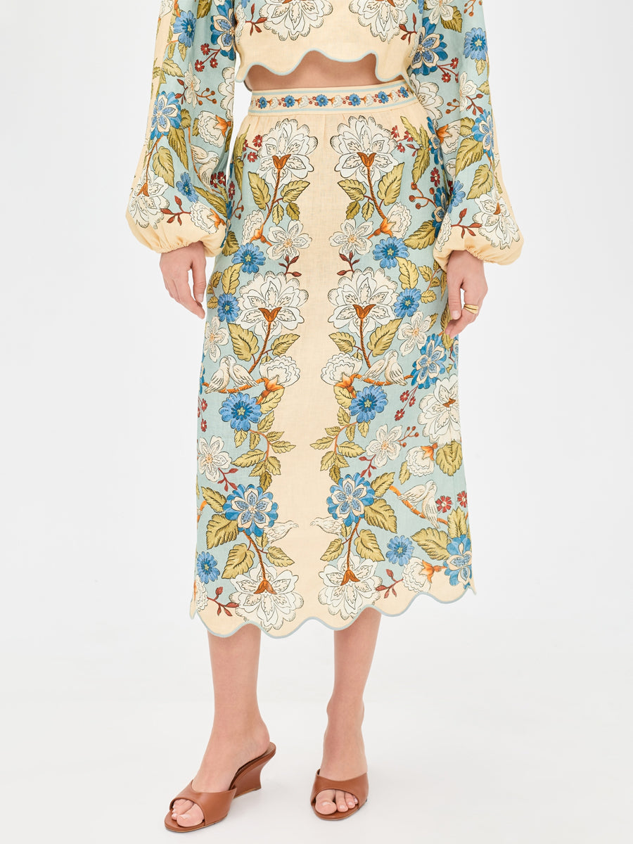 Floral Print Scalloped Hem Two Pieces Dress