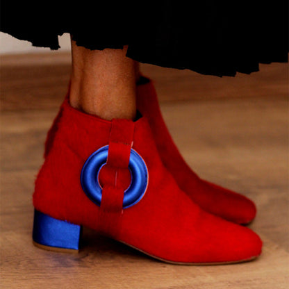 Circle & Rectangular Motifs Thick Heel Boots