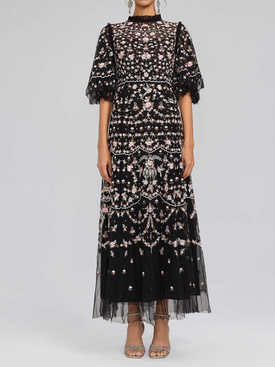 Floral Ruffled Tulle Dress
