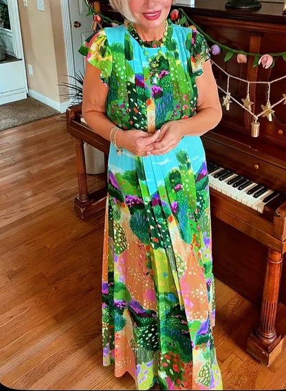 Pleat Ruffle Maxi Dress