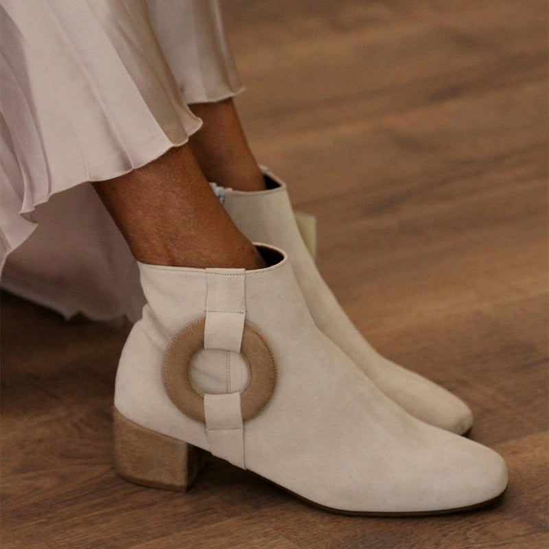 Circle & Rectangular Motifs Thick Heel Boots