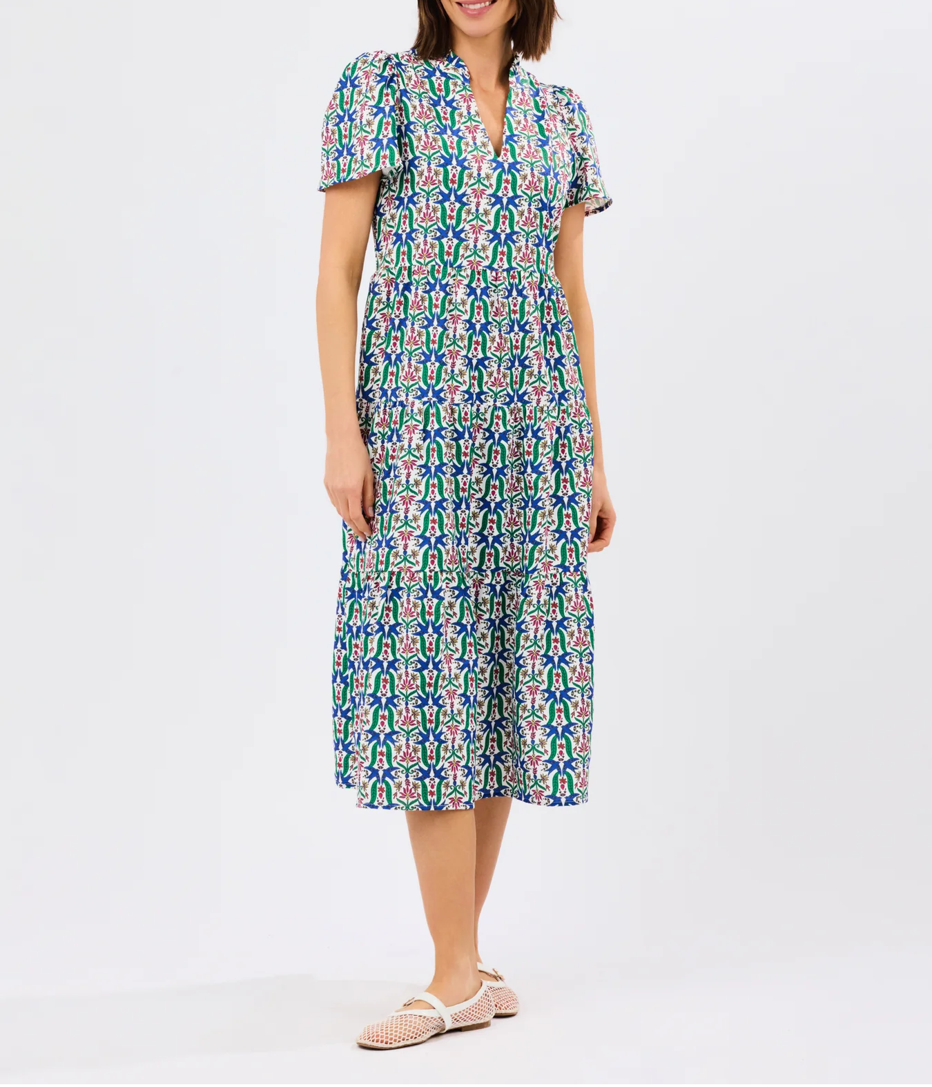 V-neck printed midi dress