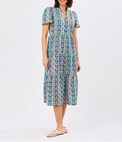 V-neck printed midi dress