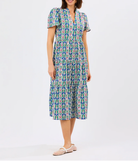 V-neck printed midi dress