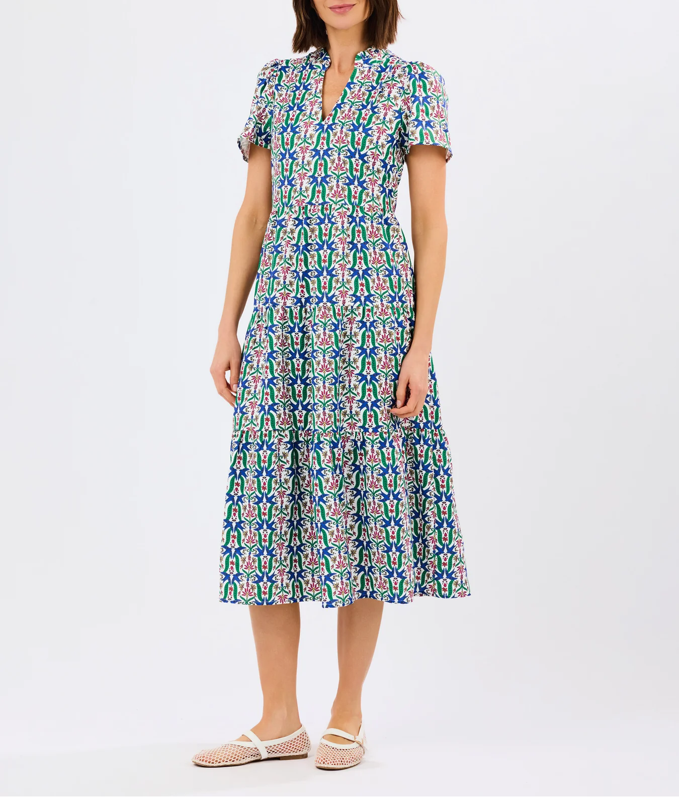 V-neck printed midi dress