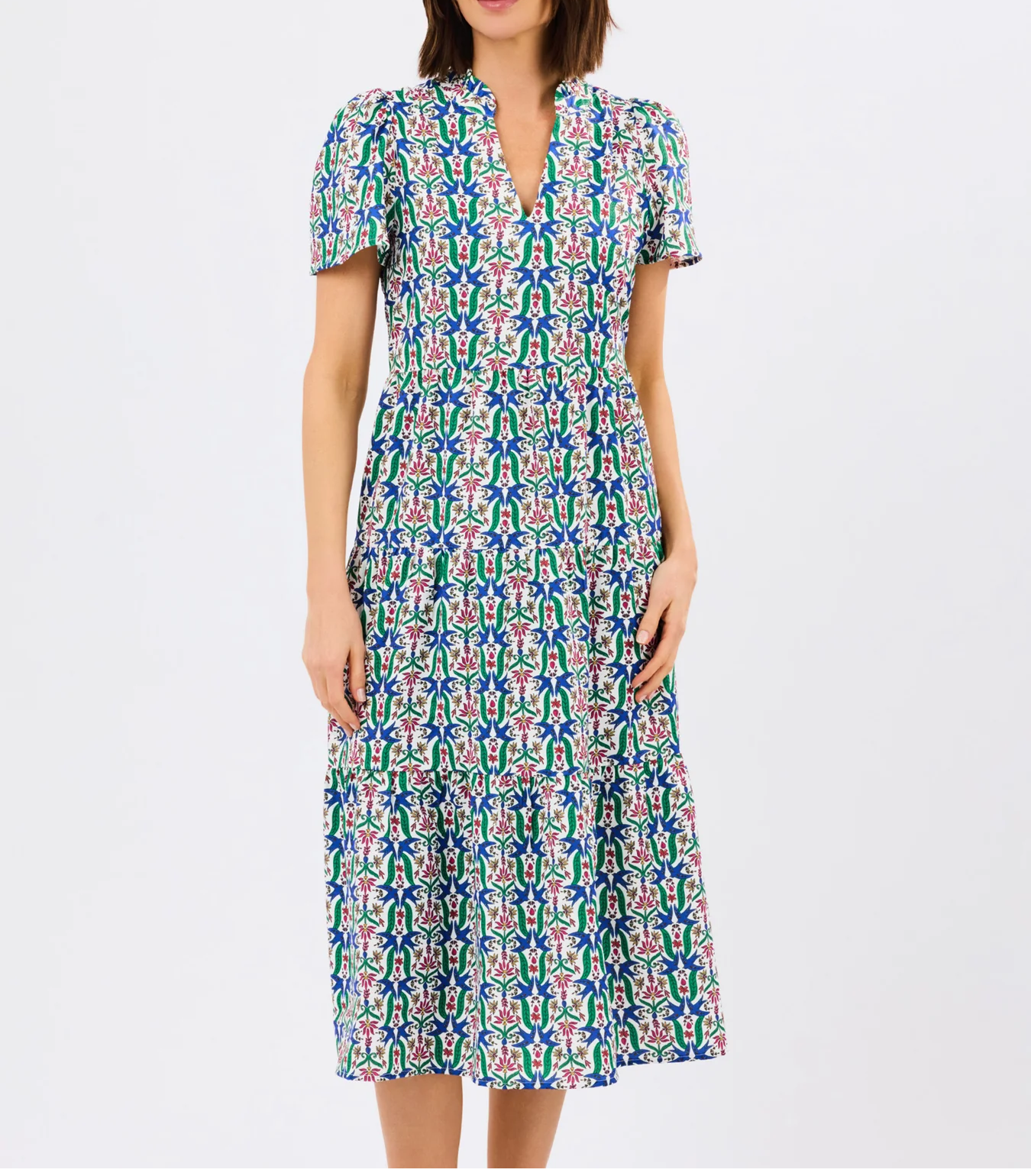V-neck printed midi dress