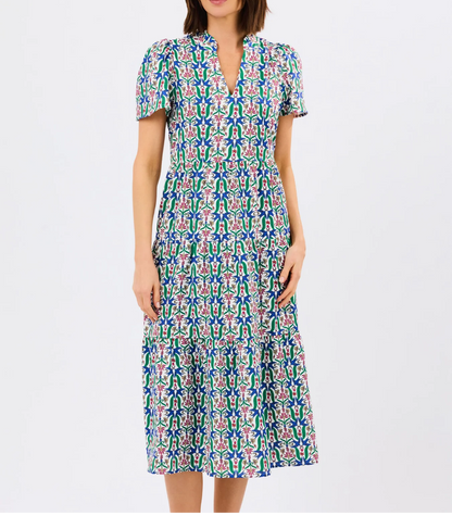 V-neck printed midi dress