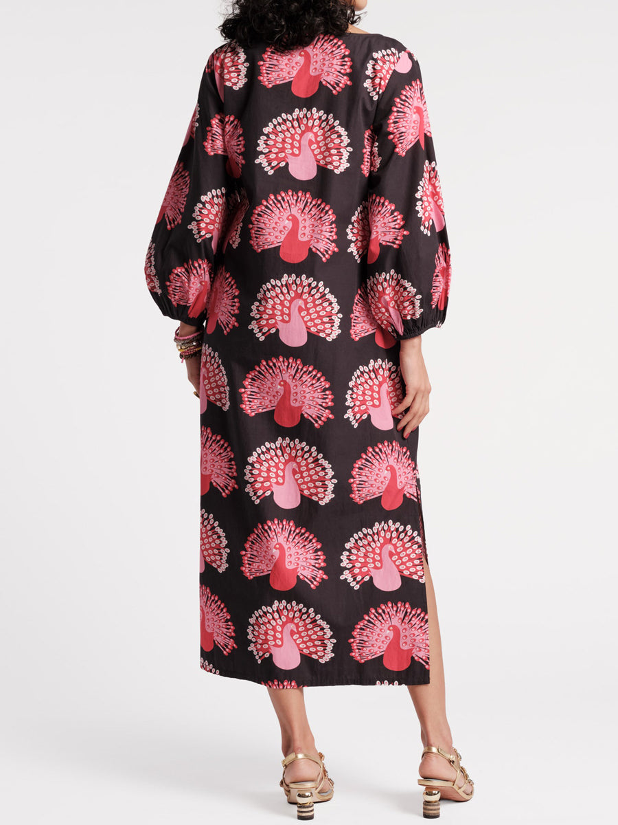 Printed Puff Sleeves Loose-fitting Maxi Dress