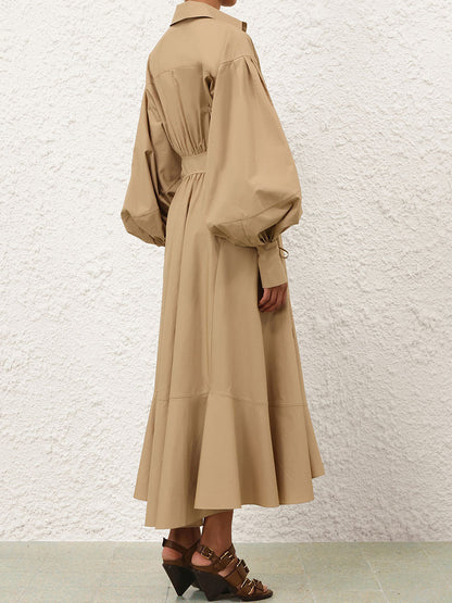 Asymmetrical Hem Blouson Sleeves Wrap Dress