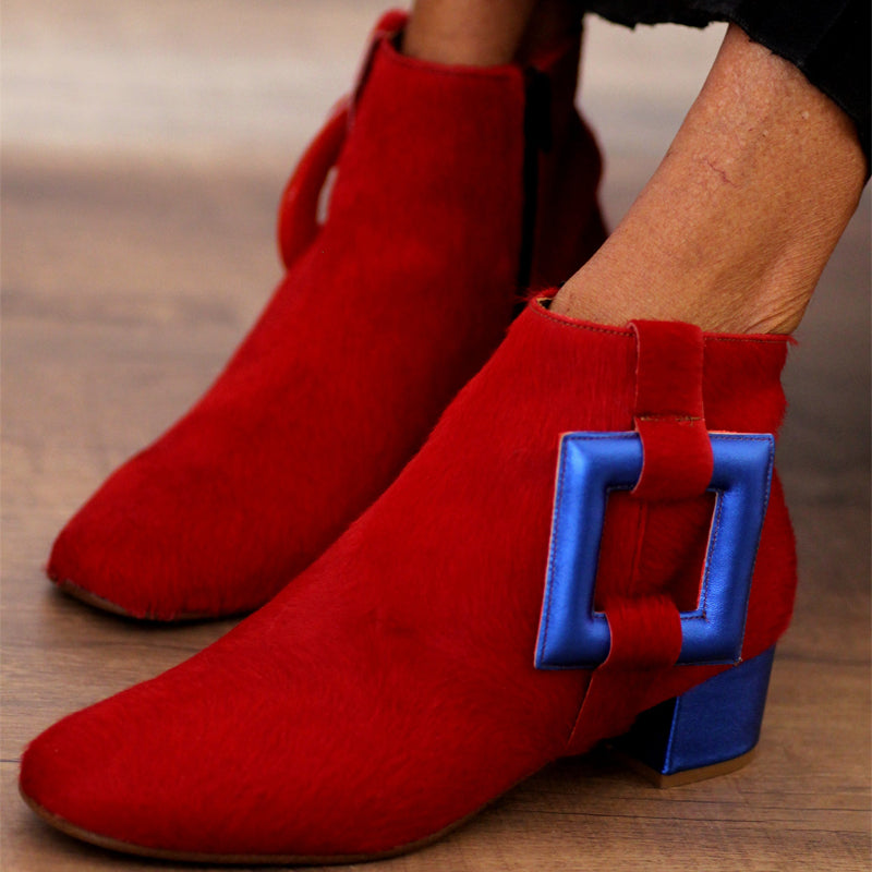 Circle & Rectangular Motifs Thick Heel Boots