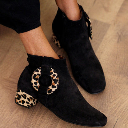 Circle & Rectangular Motifs Thick Heel Boots