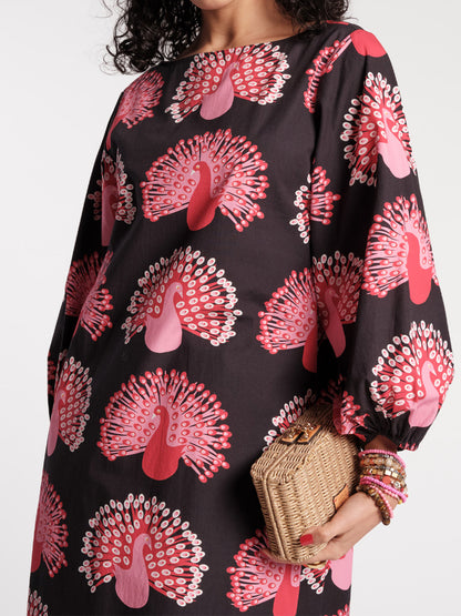 Printed Puff Sleeves Loose-fitting Maxi Dress