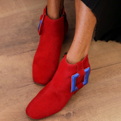 Circle & Rectangular Motifs Thick Heel Boots