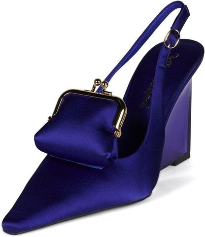 Satin high heels with a practical coin purse