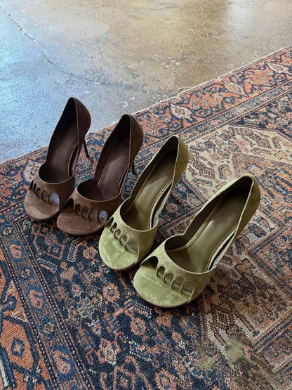 Suede stiletto flip-flops
