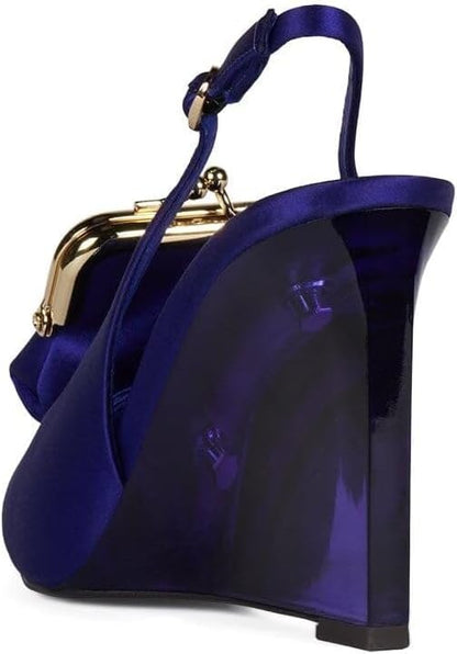 Satin high heels with a practical coin purse